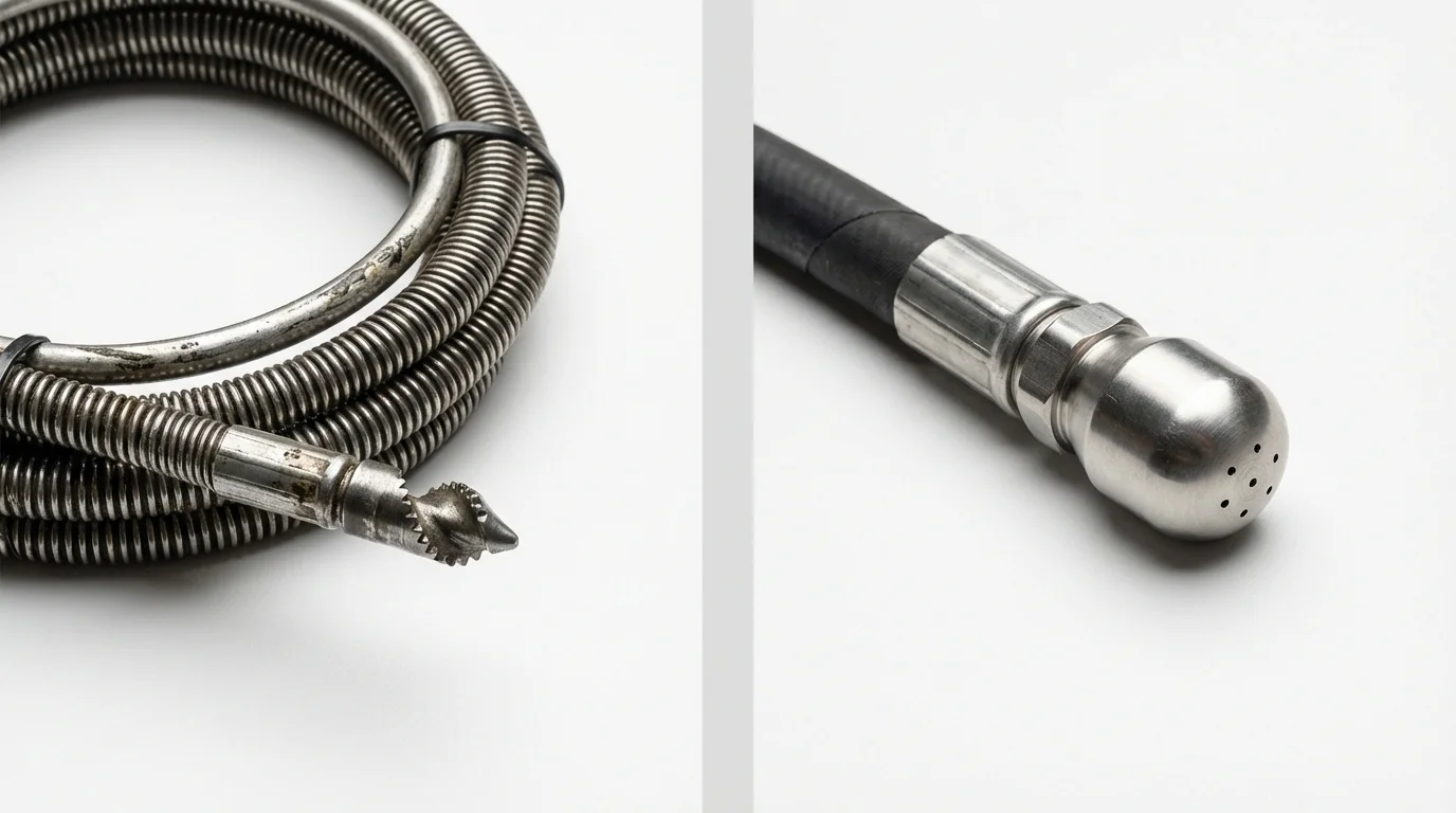Drain snake cable and hydro jetting nozzle used for drain cleaning in Camilla, GA